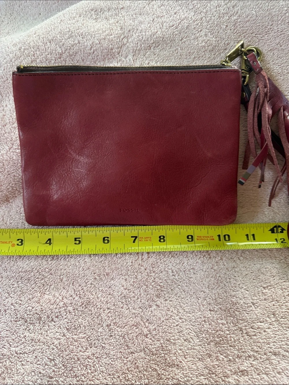 Fossil Burgundy Leather Wristlet with Tassel